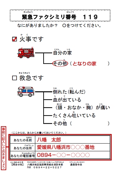 緊急通報FAX記入例