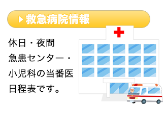 休日・夜間急患センター・小児科の当番医日程表です。